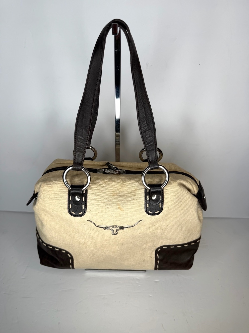 R. M. Williams Canvas and Dark Brown Leather Accent Shoulder Bag